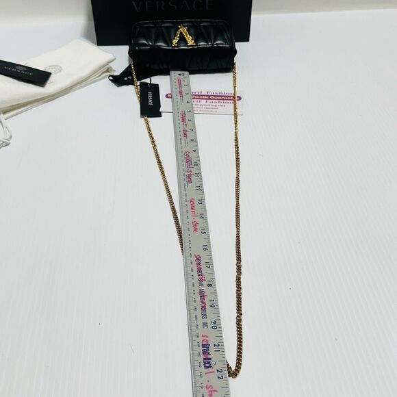 NWT Versace Virtus Mini Black Quilted Leather Crossbody Bag with Gold Chain - Picture 14 of 15